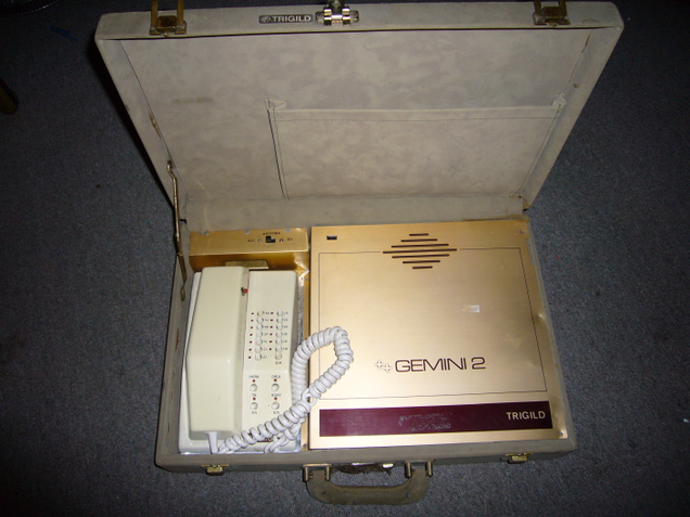 A Trigild Gemini 2 pre-cellular “briefcase phone” built on the Mobile Telephone Service (MTS) first developed by the Bell System in 1946. (Photo: Wikipedia)